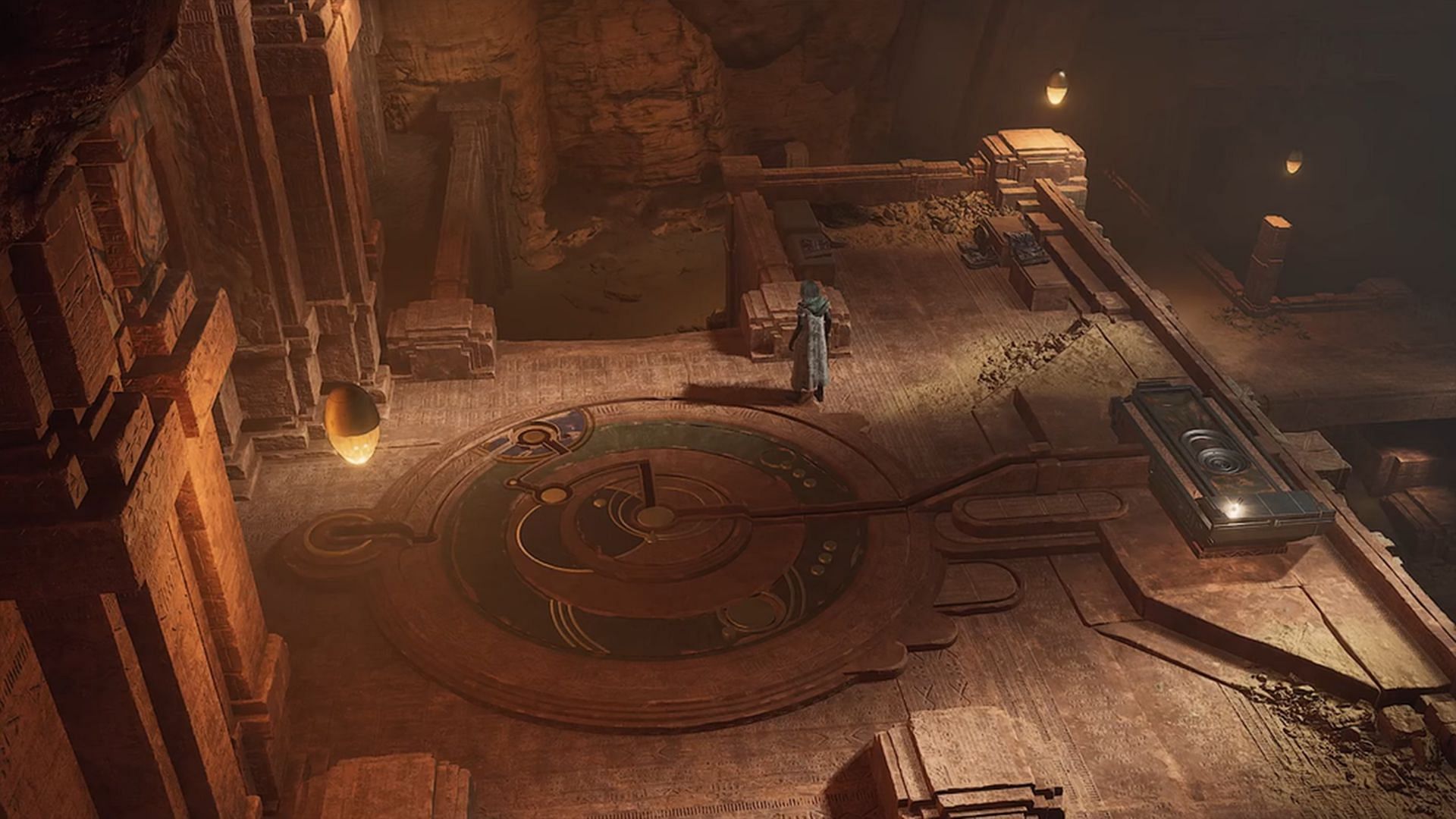 To activate the device and access the next phase, you need to rotate the three rings to align them into a very specific pattern (Image via Funcom)
